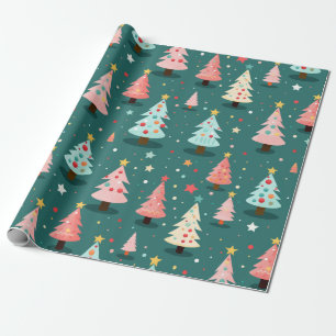 Cute Retro Christmas Trees Wrapping Paper