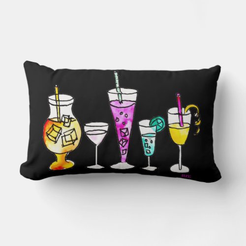 Cute Retro Cocktails Colorful 1960s Bar Art Lumbar Pillow