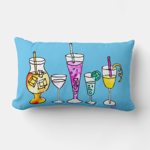 Cute Retro Cocktails Colorful 1960s Bar Art Lumbar Pillow