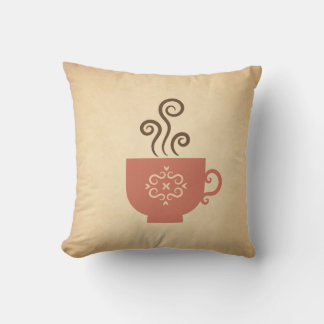 Cute Retro Coffee or Tea Cup on Aged Paper Texture Throw Pillow