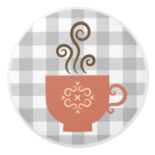 Cute Retro Coffee or Tea Cup on Gray Buffalo Ceramic Knob