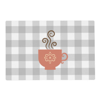 Cute Retro Coffee or Tea Cup on Grey Buffalo Plaid Placemat