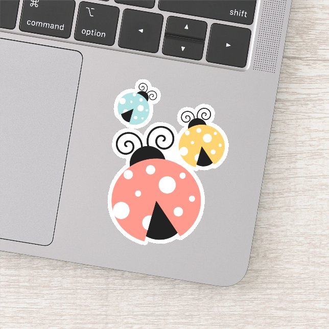Cute Retro Colored Ladybugs Illustration Sticker (Detail)