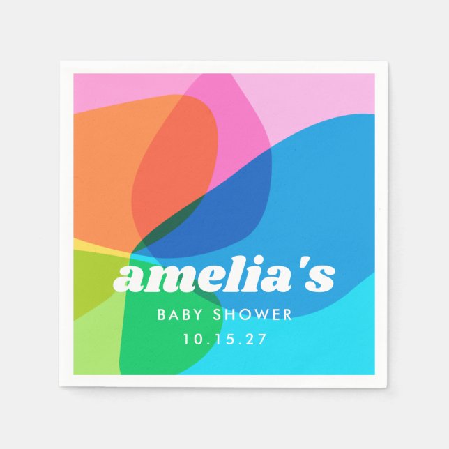 Cute Retro Colorful Abstract Custom Baby Shower Napkins (Front)