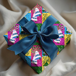 Cute retro colorful collage holidays colorful wrapping paper