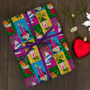 Cute retro colorful collage holidays colorful wrapping paper