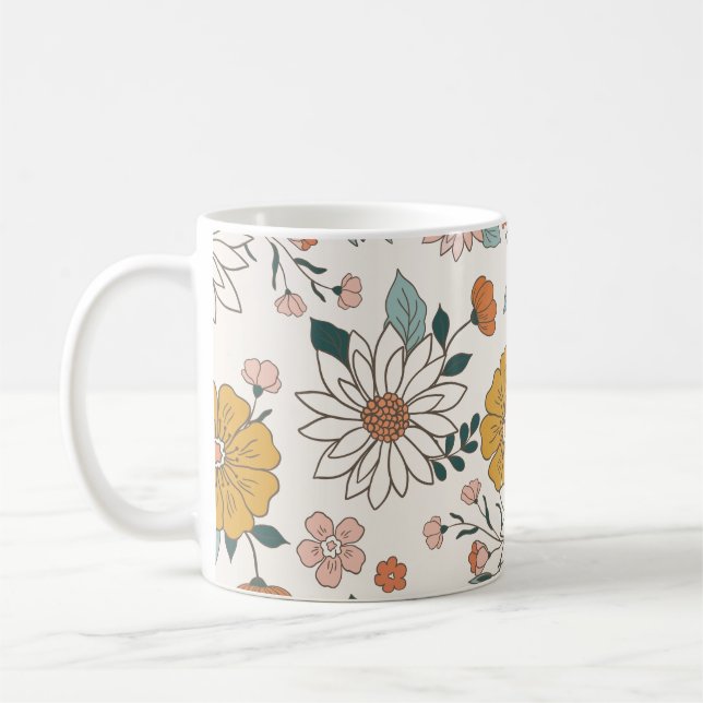 Cute Retro Colorful Floral Pattern Coffee Mug (Left)