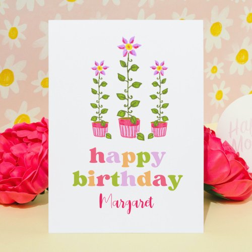 Cute Retro Colorful Floral Personalized Birthday Card