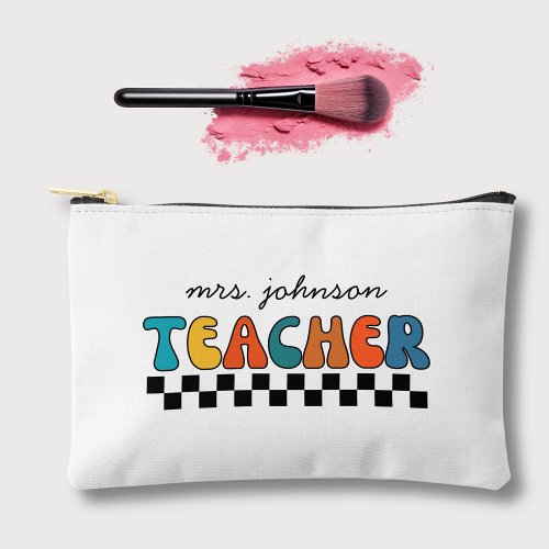 Cute Retro Colorful Groovy Teacher Name Accessory Pouch