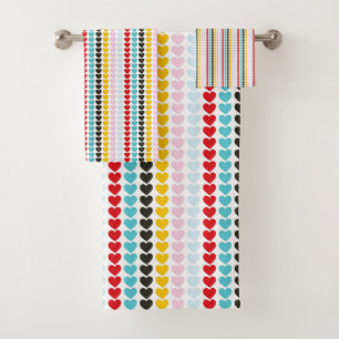 Cute Retro Colorful Hearts Pattern Bath Towel Set