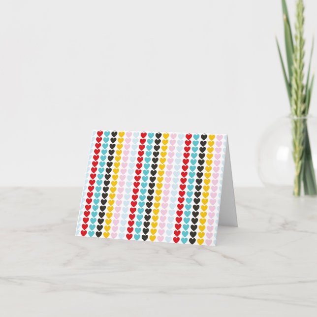 Cute Retro Colorful Hearts Pattern Note Card (Front)