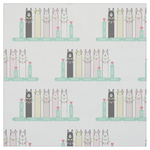 Cute Retro Colorful Llamas and Cactus Fabric