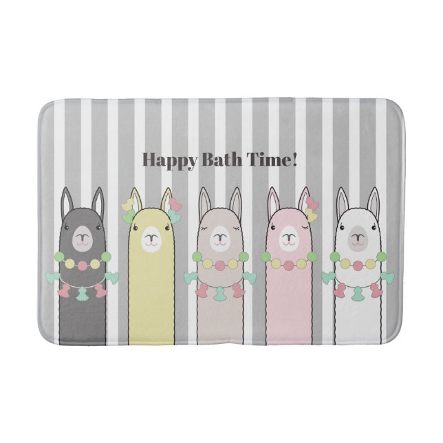 Cute Retro Colorful Llamas Bath Mat (Front)