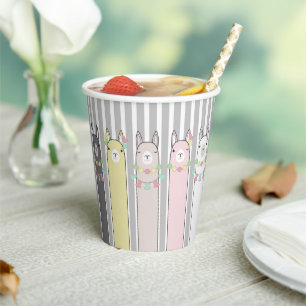 Cute Retro Colorful Llamas Custom Paper Cups