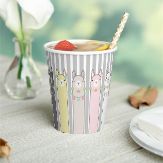 Cute Retro Colorful Llamas Custom Paper Cups