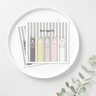 Cute Retro Colorful Llamas Custom Paper Napkins