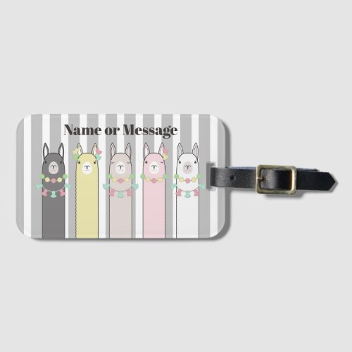 Cute Retro Colorful Llamas Girl Kids Luggage Tag