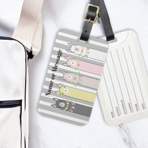 Cute Retro Colorful Llamas Girl Kids Luggage Tag