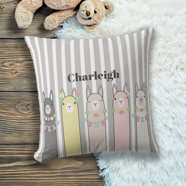 Cute Retro Colorful Llamas Kids Throw Pillow (Creator Uploaded)