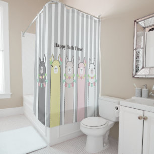 Cute Retro Colorful Llamas Shower Curtain