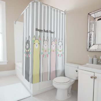 Cute Retro Colorful Llamas Shower Curtain by WindUpEgg at Zazzle