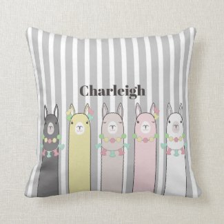 Cute Retro Colorful Llamas Throw Pillow