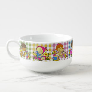 Cute Retro Colorful Patchwork Plaid Baby Shower  Soup Mug