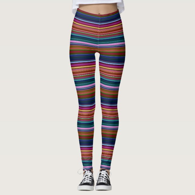 Cute retro colorful stripes leggings (Front)