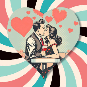 Cute Retro Couple Kissing Pop Art Hearts Heart Sticker