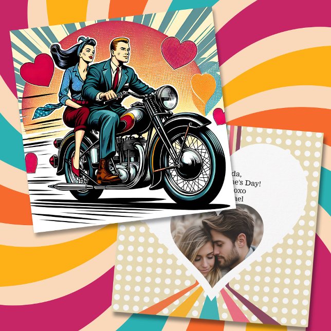 Cute Retro Couple on Motorcycle Valentine's Day   Card (Creator Uploaded)