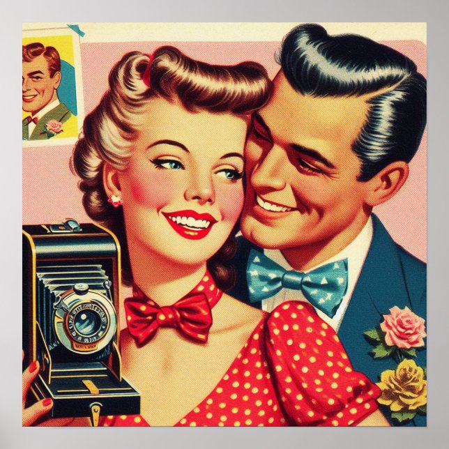 Cute Retro Couple Poster (Front)