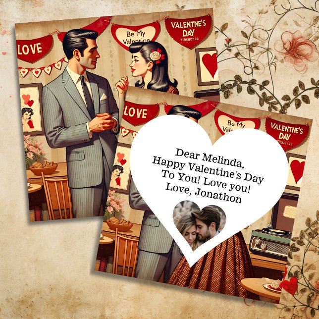 Cute Retro Couple Valentine's Day Personalized Holiday Card (Creator Uploaded)