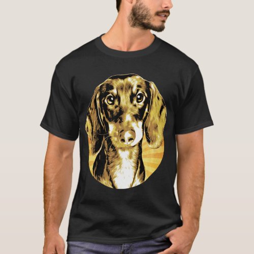 Cute Retro Dachshund With Puppy Eyes Vintage Illus T_Shirt