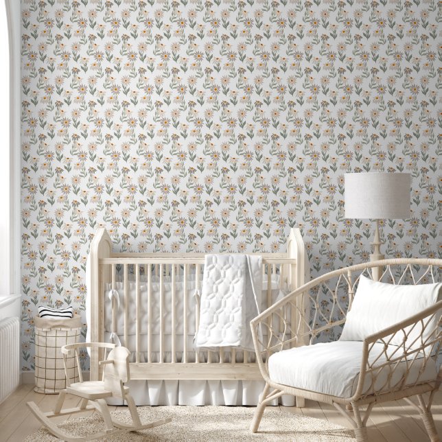 Cute Retro Daises Pattern Floral Wallpaper (Kids)