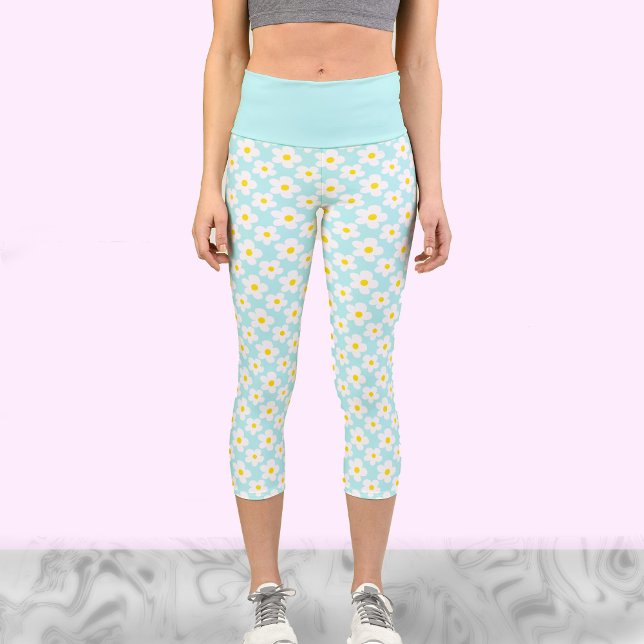 Cute Retro Daisies on Teal Workout leggings (Creator Uploaded)