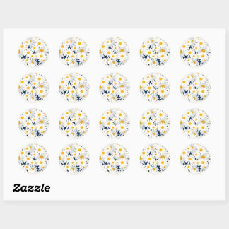 Cute Retro Daisy Floral Pattern Classic Round Stic Sticker