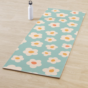 Cute Retro Daisy Floral Teal Yoga Mat