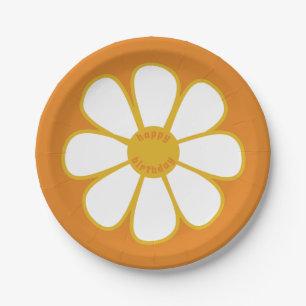Cute Retro Daisy Flower Happy Birthday Paper Plates