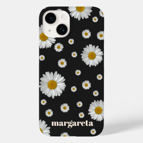 Cute Retro Daisy Flower with Name Black Case_Mate iPhone 14 Case