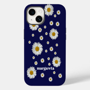 Cute Retro Daisy Flower with Name Navy Blue iPhone 14 Case