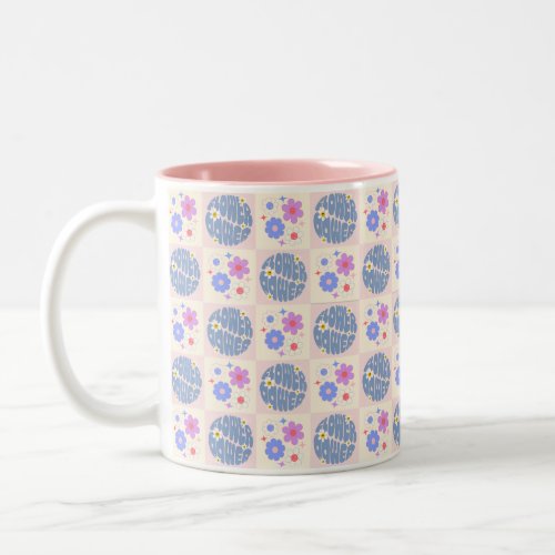 cute Retro Daisy Flowers Pattern Boho Floral  Two_Tone Coffee Mug