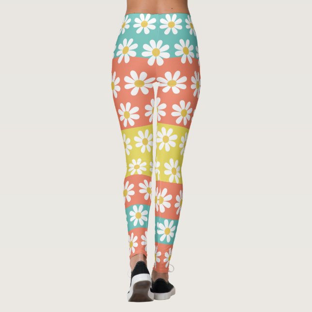 Cute Retro Daisy Orange Leggings (Back)