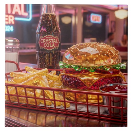 Cute Retro Diner | Crystalline Burger and Fries Ceramic Tile