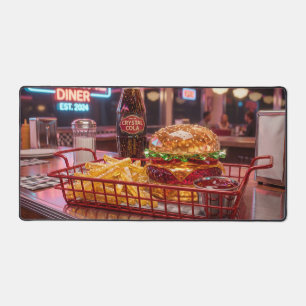Cute Retro Diner Crystalline Burger and Fries Desk Mat
