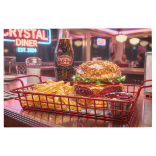 Cute Retro Diner Crystalline Burger and Fries Metal Print