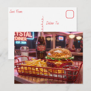 Cute Retro Diner   Crystalline Burger and Fries Postcard