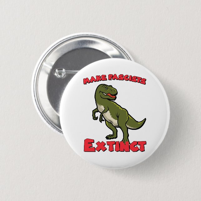 Cute Retro Dinosaur - Make Fascists Extinct Button (Front & Back)