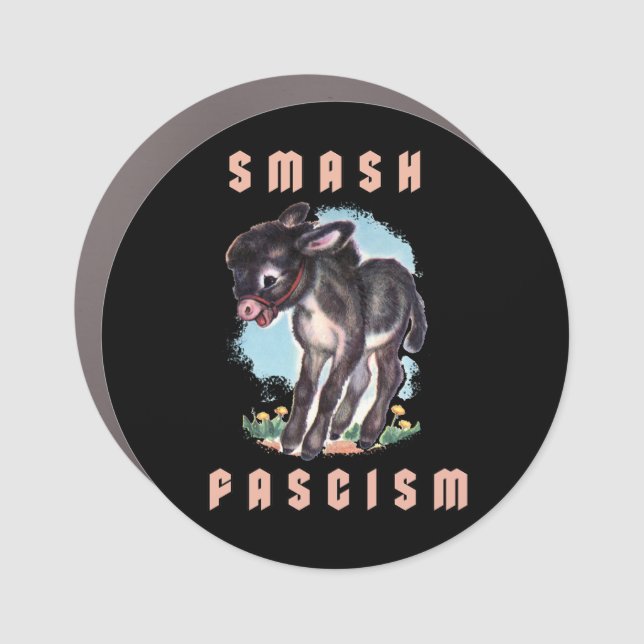 Cute Retro Donkey- Smash Fascism Car Magnet (Front)