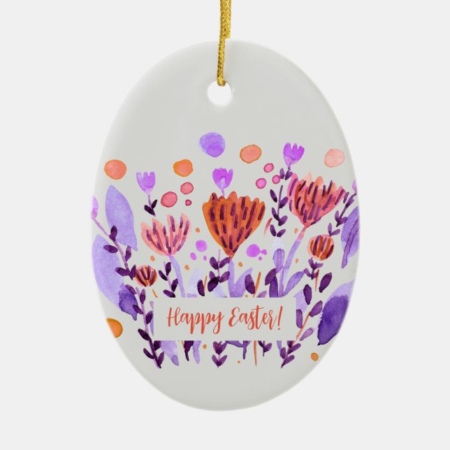 Cute retro doodle flowers Easter Ceramic Ornament (Front)