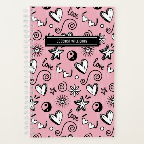 Cute Retro Doodle Heart Star Love Swirl Pattern Notebook